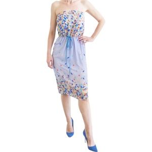 clover canyon • tetris strapless blue drawstring empire waist dress swim coverup